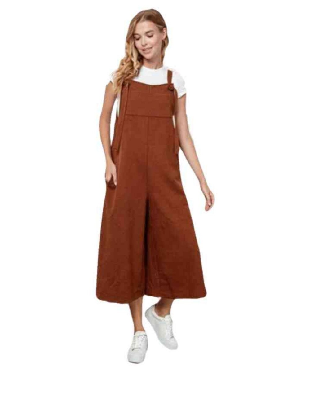 See and Be Seen Cropped Wide-Leg Brown Overalls NWOT
